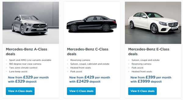 3 cars showing purchase options on a sales page 